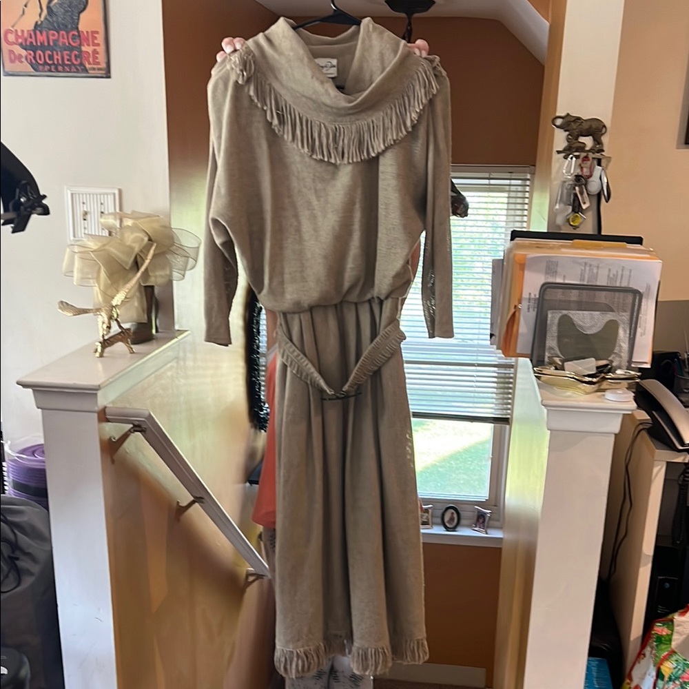 Gray Cowl Neck Dolman Sleeve Sweater Dress